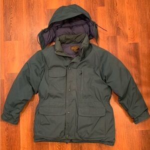 VTG Eddie Bauer Mens XL Green Goose Down Heavyweight Puffer Parka Removable Hood